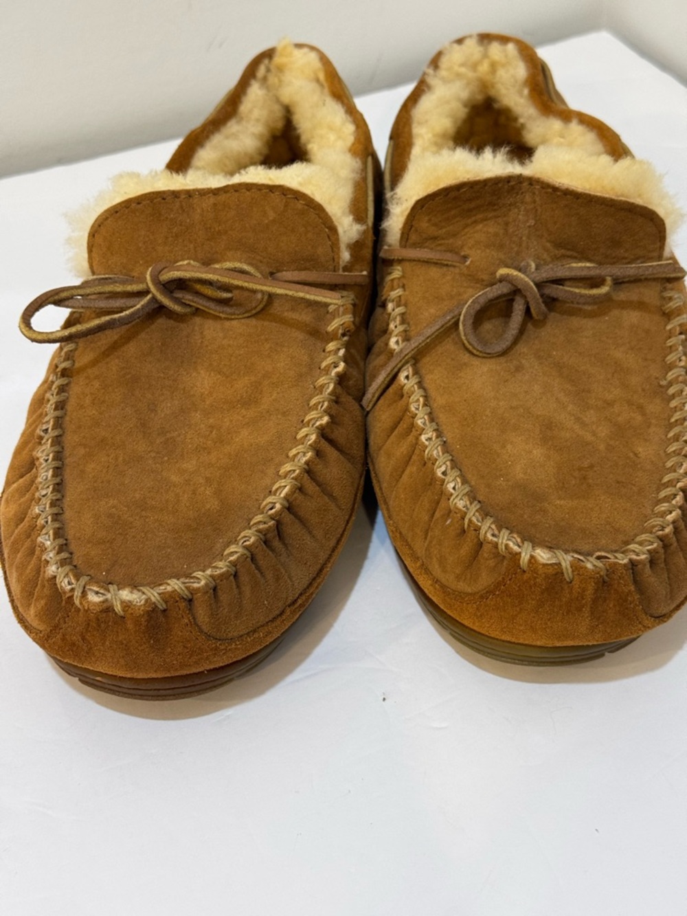 L.L. Bean Wicked Good Sheepskin Shearling Lined Moccasin Chestnut Brown 13W